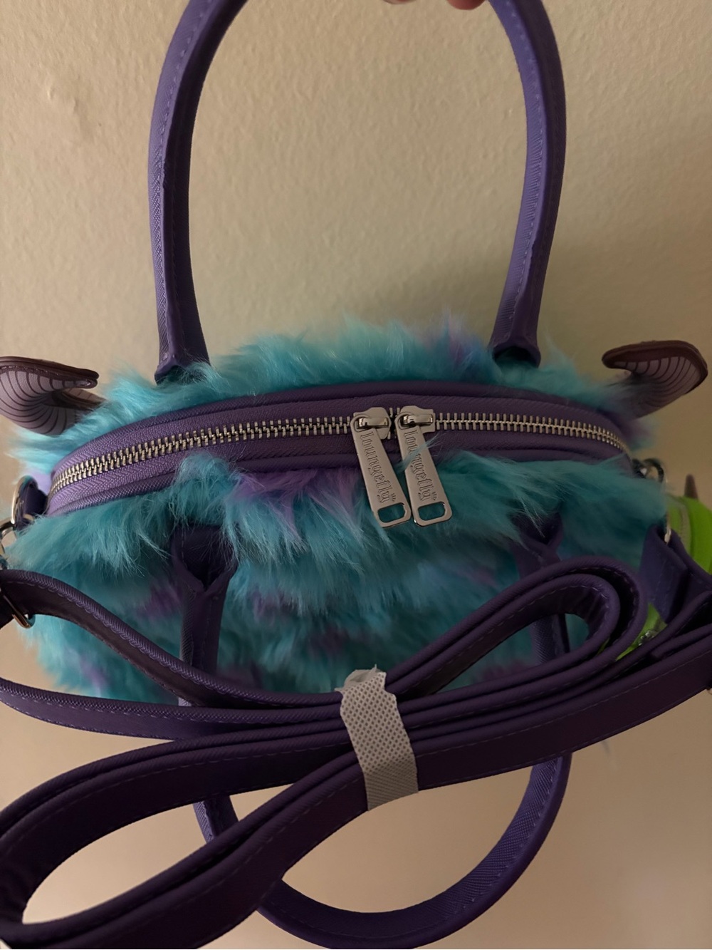 Monsters Inc Loungefly Sully Faux Fur Mini Satchel with Mike coin attachment - Picture 5 of 8